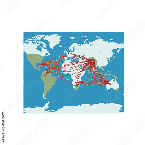Global Shipping Routes Map Illustration Showing Trade Connections and Distribution Network Across The World Asia Focus