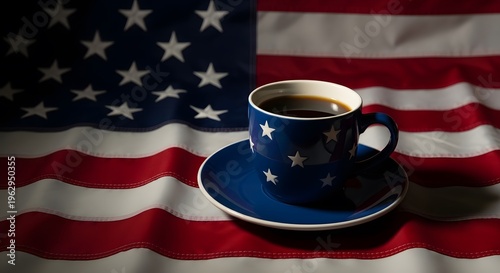 Patriotic coffee cup on american flag background