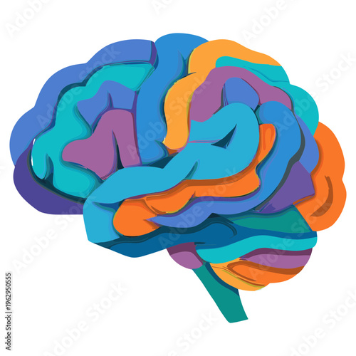 A colorful illustration of a brain with multicolored sections depicts science and technology.