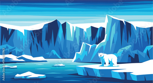A stylized illustration depicting a polar bear in an icy landscape