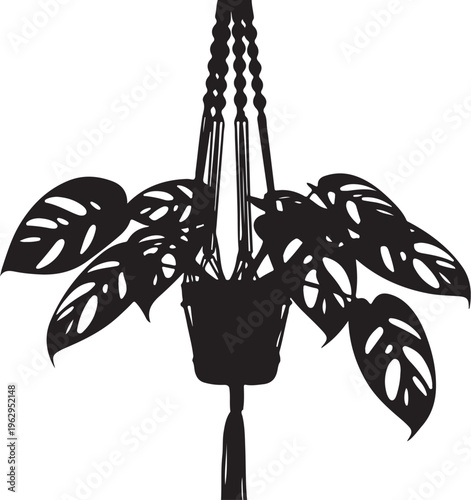 Black silhouette of potted plant with macrame hanger