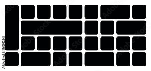 Black and white graphic representation of a simplified keyboard layout showing rectangular and square key shapes for design overlay.