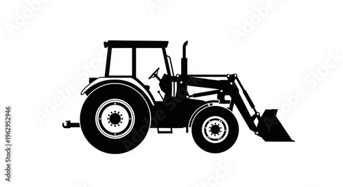 Tractor silhouette profile view with front loader bucket agricultural machinery farming equipment heavy industry