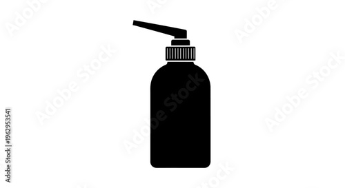 Black bottle with pump dispenser on white background generic packaging symbol