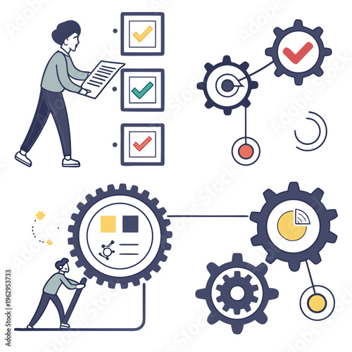 Business process management with checklist and gears