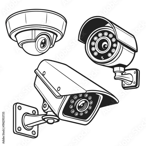 Security cameras in different styles and designs