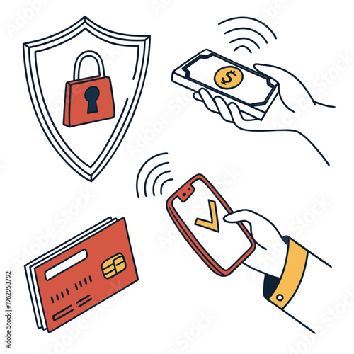 Mobile payment and financial security icons