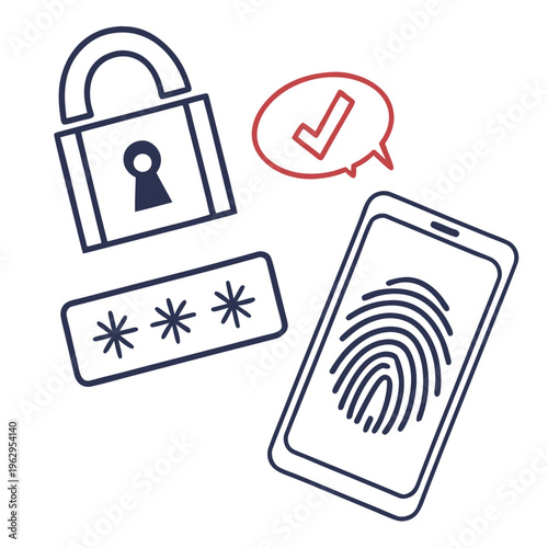 Mobile phone with fingerprint and security symbols