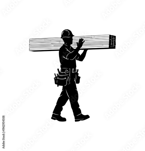 Construction Worker Carrying Wooden Planks