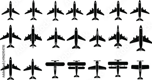 Collection of various aircraft silhouettes in different orientations