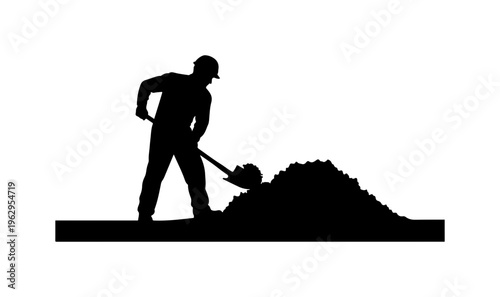 Construction Worker Silhouette with Shovel