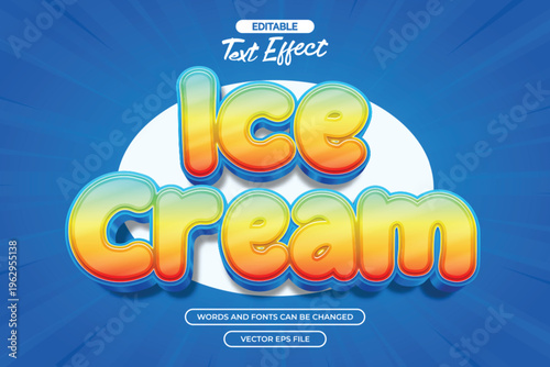3d ice cream editable text effect with blue comic background