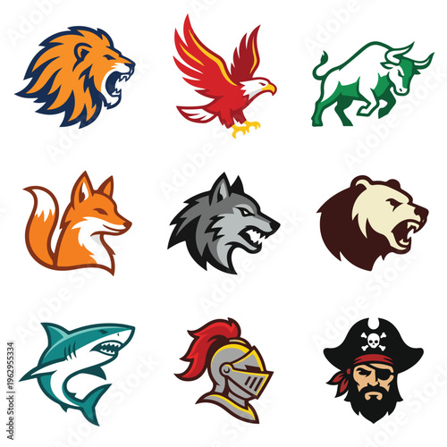 Cartoon animal and character heads.