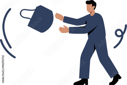 Man throwing face mask in air with joyful expression outdoors