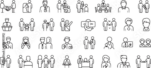 40 Line Icons, People, Business, Communication, Teamwork, Collaboration, Human Resources