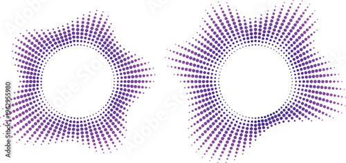 Abstract Neon Halftone Sound Wave Burst with Circular Gradient Dots, Radial Audio Spectrum Design, Modern Music Equalizer Element Vector on White Background