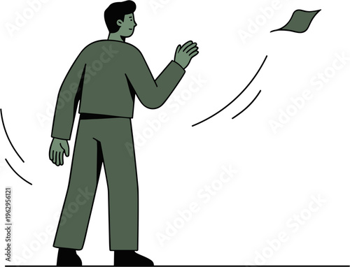 Man throwing paper in air with hand outstretched in office