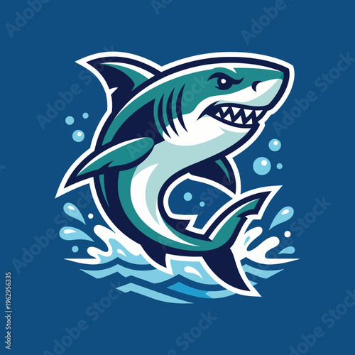 This dynamic illustration of a shark leaping out of ocean waves captures the fierce beauty of marine life and invokes a sense of adventure and thrill in underwater exploration.