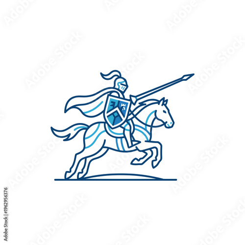 A dynamic illustration capturing a knight in shining armor riding a galloping horse with a spear, evoking themes of bravery, adventure, and the chivalric tradition.