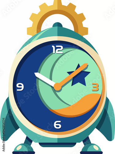 This imaginative alarm clock features a rocket shape and gears, blending elements of time management with playful creativity, ideal for stimulating focus and productivity.