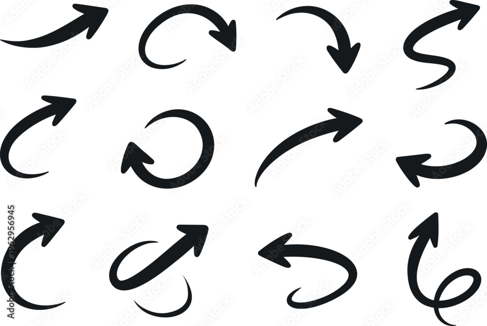 Fototapeta premium Simple curved arrows navigation direction line icons