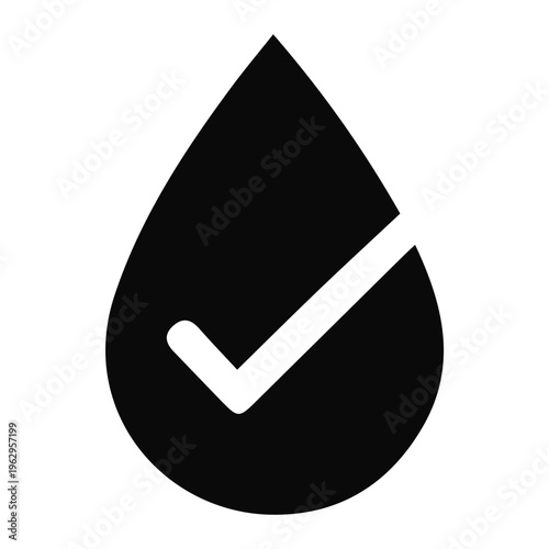 A simple black teardrop shape with a white checkmark inside on a white background
