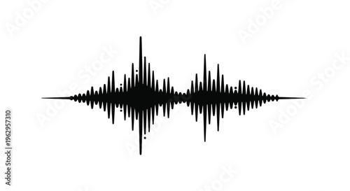 Abstract black sound wave graphic illustrates audio visualization on a white.