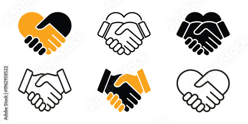 Handshake and heart logos in various color schemes