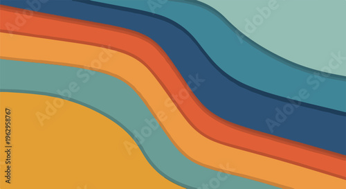 A retro-style, wavy layered composition featuring warm and cool colors