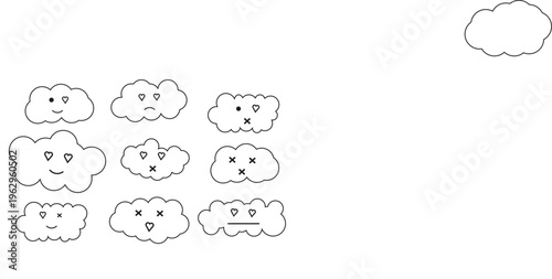 Cute cloud emojis with hearts and expressions