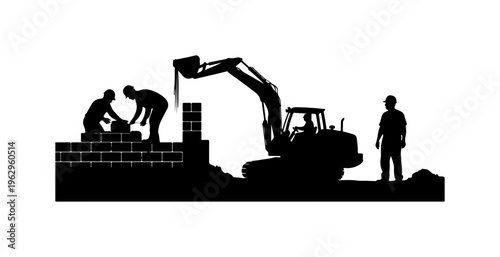 Construction Team Working with Heavy Machinery