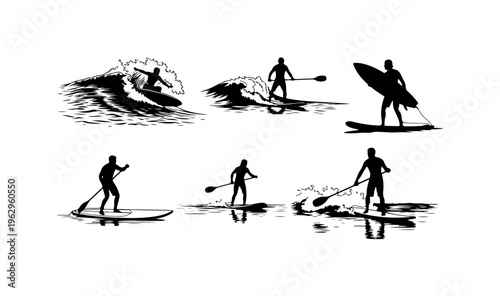 Surfing and Paddleboarding Activities Illustration