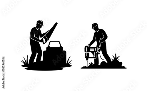 Construction Workers Using Heavy Equipment