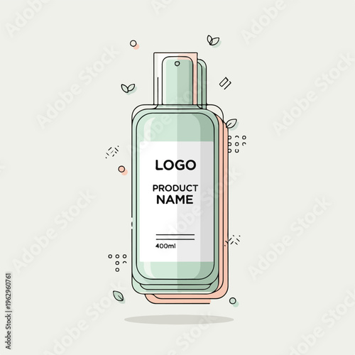 A stylized product bottle illustration with a mock label