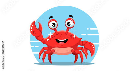 A cartoon crab with a cheerful expression.