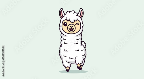Cute cartoon llama standing alone.