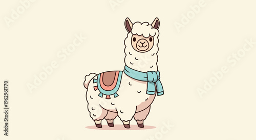 A cartoon llama with a saddle.