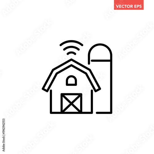 Black single smart farm line icon, smart automated agriculture outline flat design vector pictogram, infographic interface elements for app logo web button ui ux isolated on white background