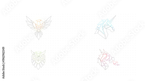 Geometric line art animal vector collection featuring majestic mythical creatures and wise forest dwellers, perfect for modern design projects and sophisticated branding elements