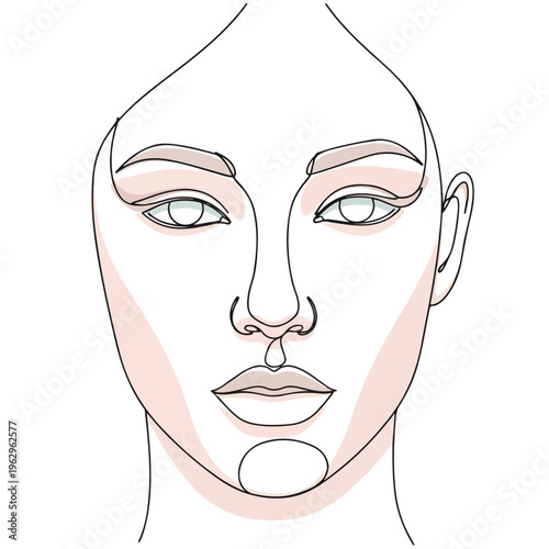 A simple, abstract line drawing of a human face with minimal color