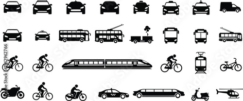 Transportation modes and vehicles icon set