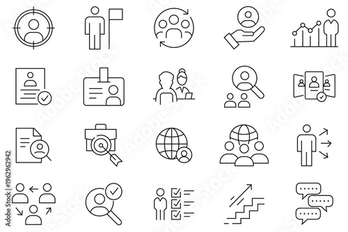 Recruitment icon set.  Headhunting, career, recruitment , resume, HR, job hiring, candidate and human resource  web icons .Vector illustration.