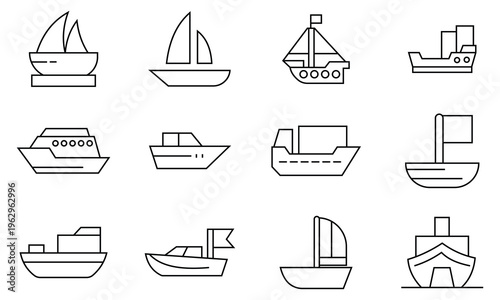 Sailing boat silhouette icons . boat and ship icon set. Containing ship, yacht, cruise, cargo shipping, ferry, boat, and more.