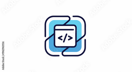 A simple icon featuring a code symbol within nested, rounded shapes