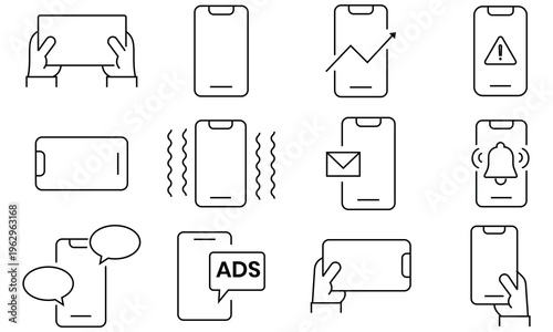 Smartphone device  icon set. Includes mobile phone, device, , message, payment and shopping. Vector illustration. Gadget symbol.