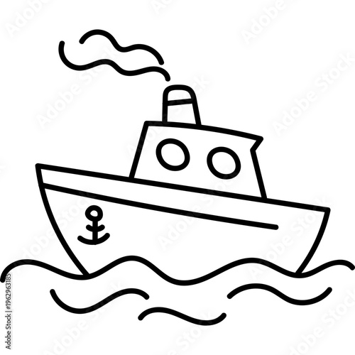 Cute Steam Boat Doodle Icon
