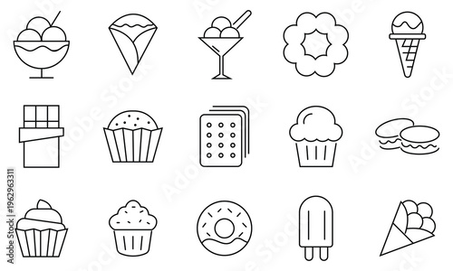 Ice cream set icon. Outline set of ice cream vector icons for web design. set of ice cream icons, such as parfait, frozen yogurt, ice cream sundae, vanilla, chocolate