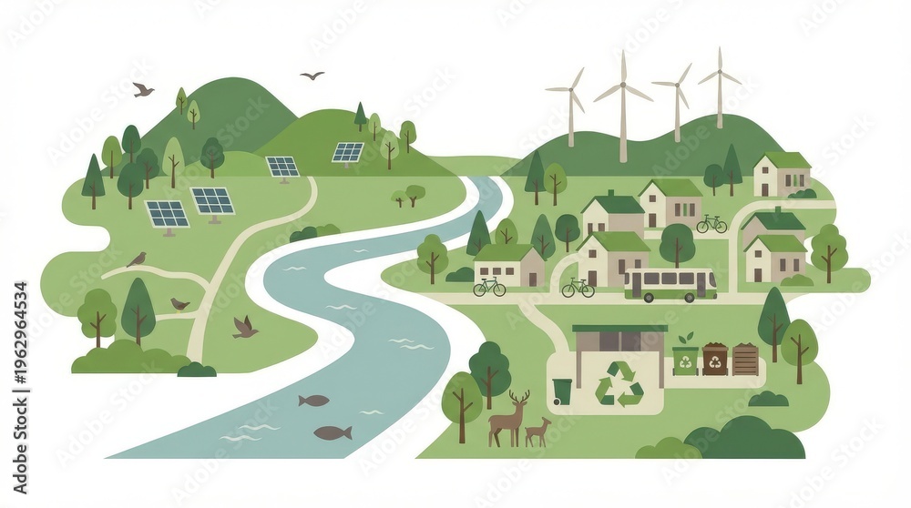 Fototapeta premium Sustainable community with renewable energy.