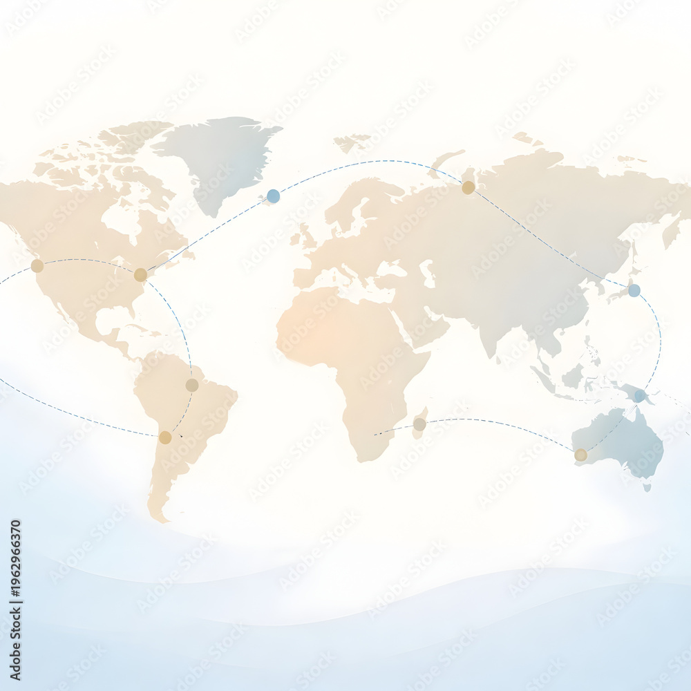 Fototapeta premium Minimal World Map With Global Connection Routes Background