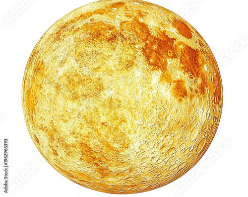 Golden sphere shows planetary surface texture and coloration
